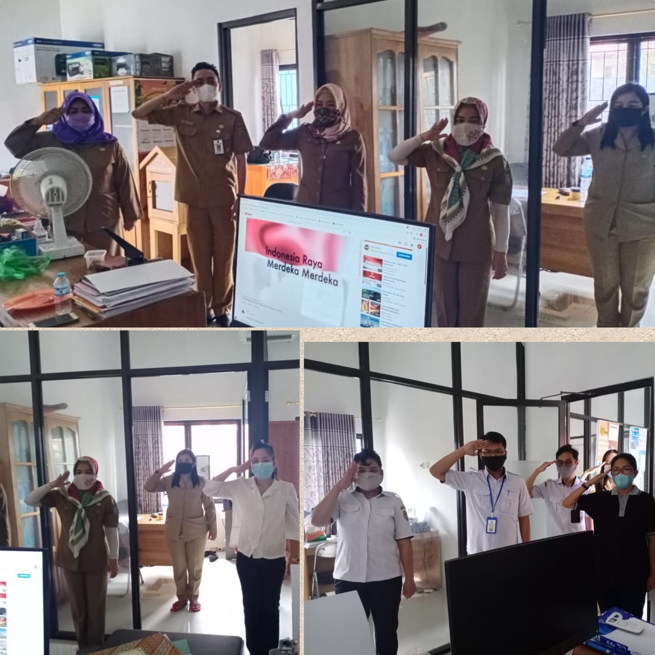 Staf Diskominfopersantik Kab. Katingan mendengarkan Lagu Kebangsaan Indonesia Raya